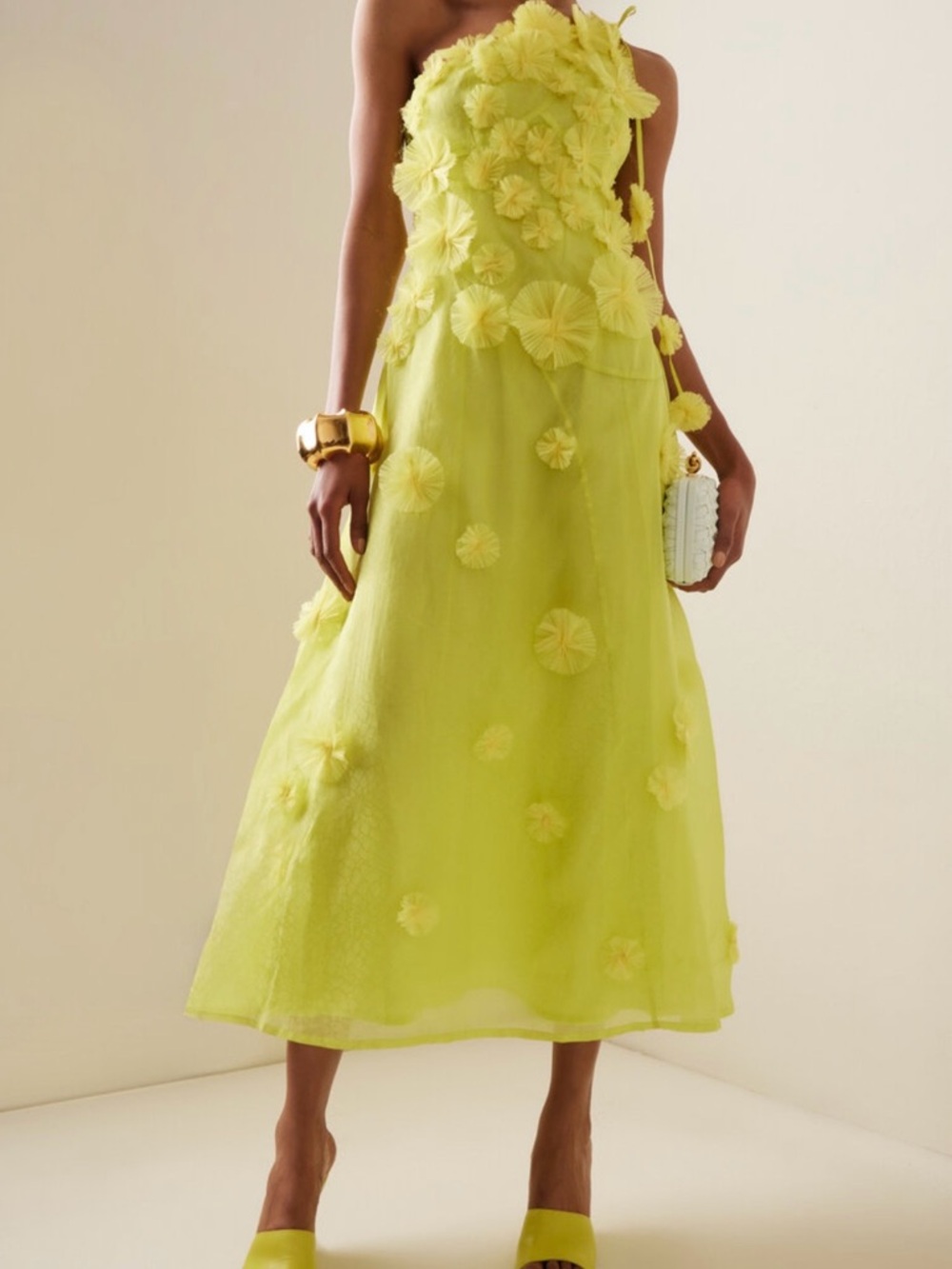 Rachel Gilbert Lime One-Shoulder Floral Appliqué Midi Dress - Picture 2 of 4